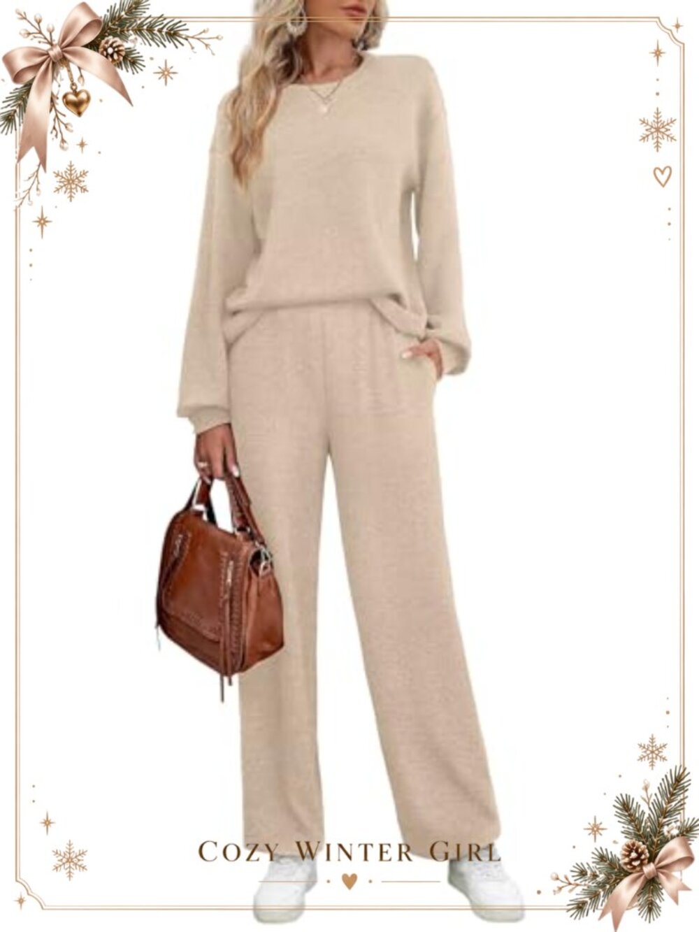 Womens 2 Piece Sweatsuit Set Long Sleeve Top Wide Leg Pants Lounge Track Suit